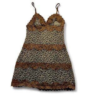 Rampage Intimates Y2K Leopard Print Lace Trim Slip Dress Size S